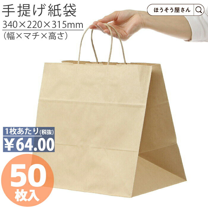 （まとめ）TANOSEE 手提袋 丸紐 白無地・大 50枚入×6パック