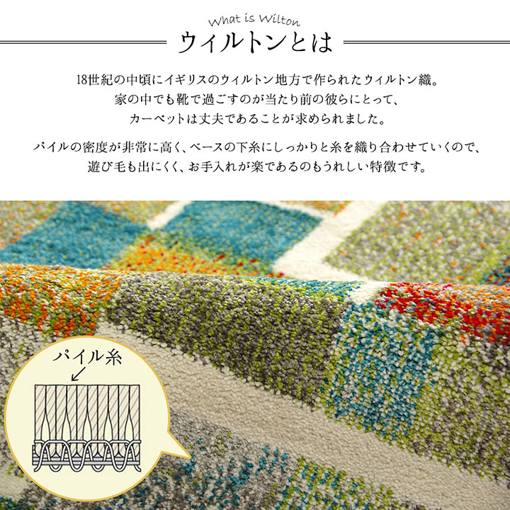 【最大50%offクーポン配布 ~6/10 23:59】トルコ カーペット ウィルトン織り カラフル マルチカラー 長方形 幾何柄 抗菌 防臭 約80×140cm おしゃれ 室内 玄関 [3]