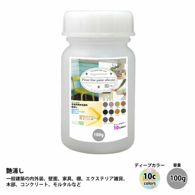 ペンキ 多目的用 水性塗料 つや消し ファインペイントシリコン　ディープカラー 全10色　100g