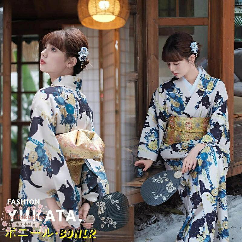【楽天スーパーSALE】レディース 浴衣 浴衣セット 猫柄 花柄 和風 夏着物 大人可愛い おしゃれ 女性用 カジュアル浴衣 ゆかた 帯付き夏祭り 女性浴衣 花火大会