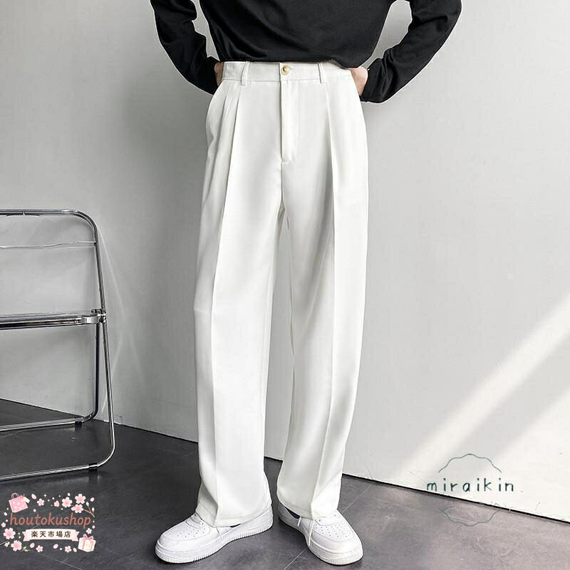 ワイドパンツ メンズ スラックス ビジネス ボトムス パンツ 春物 ズボン ロングパンツ 春秋 白パンツ 黒パンツ グレ…
