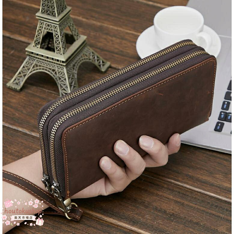 【楽天スーパーSALE】ラウンドファスナー長財布メンズレザー財布小銭入れ付きチェーン付き財布4室セカンドバッグダブル収納室携帯収納カード24枚収納大容量紳士
