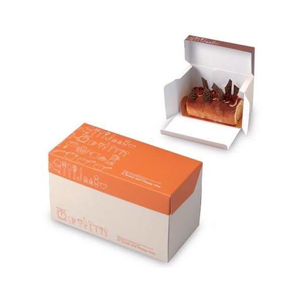 【屋号必須】ケーキ箱 20-2226T フードロール レシピ オレンジ トレー付 215×105×125mm 1ケース200枚入 ヤマニパッケージ