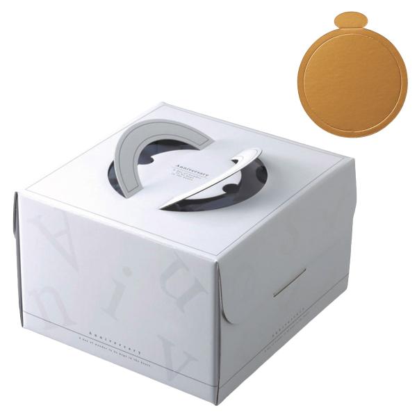 【屋号必須】デコレーションケーキ箱 20-2212TM アニバーサリーデコ 6号 金台紙丸型付 244×227×150mm 1ケース100枚入 ヤマニパッケージ