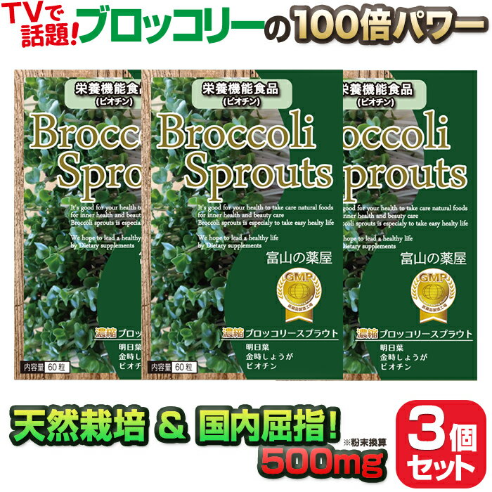ブロッコリースプラウトサプリお徳3個セット(3ヶ月分)《栄養機能食品》ブロッコリーの100倍パワースルフォラファン含有サプリメント【富山の薬屋さんの健康食品】スーパーフード検索ランキング1位