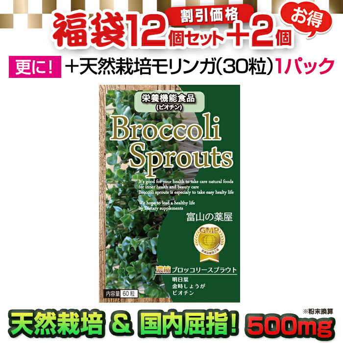  ブロッコリー サプリ 『福袋12袋＋2袋＋モリンガ1袋（1ヶ月分/1080円相当！）』《栄養機能食品》お徳用・高品質 ブロッコリースプラウト 大容量12ヶ月分( スルフォラファン 含有 サプリメント ) スーパーフード ギフト プレゼント