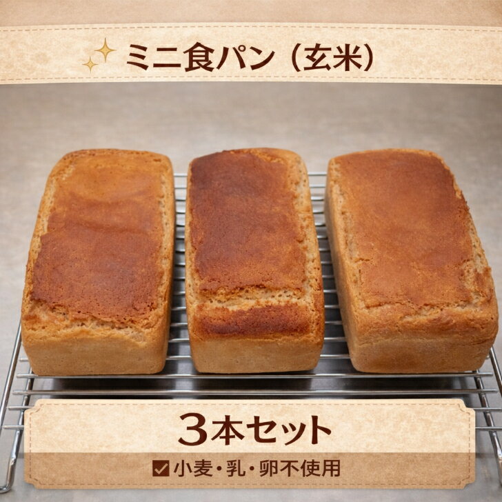 乐天商城 - グルテンフリーのミニ食パン 米粉パン 富山県産こしひかり 玄米 有機米 無添加 冷凍 3本セット