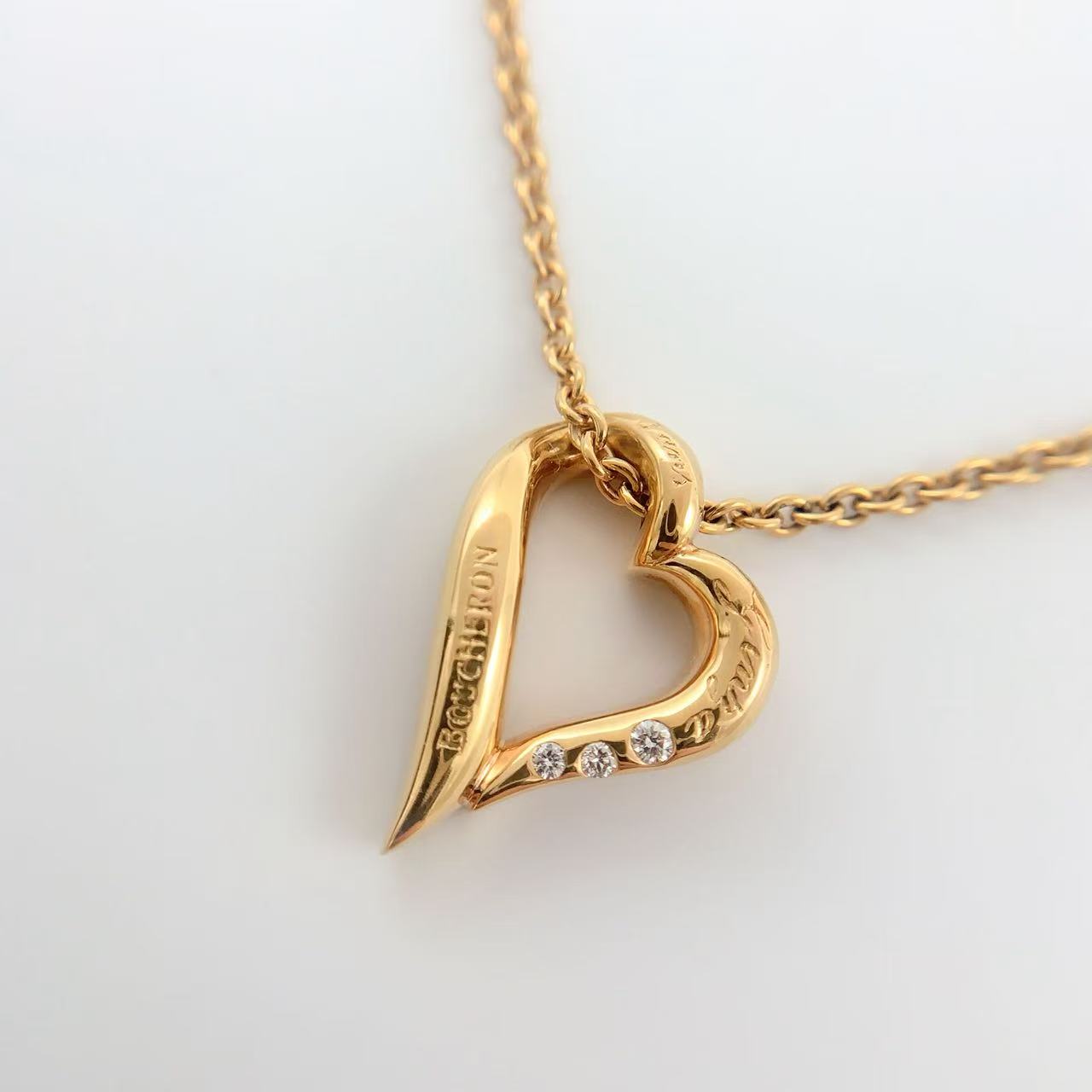 Rakuten - 【中古】ブシュロン BOUCHERON ハートモチーフ ネックレス 銀座3周年限定 K18YG ダイヤ 750