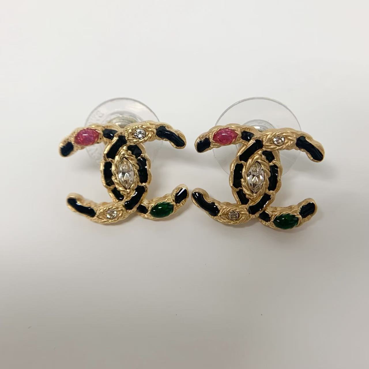 Other - 【セールSALE】【中古】シャネル CHANEL　ココマーク カラーラインストーン ピアス ブラック ピンク グリーン