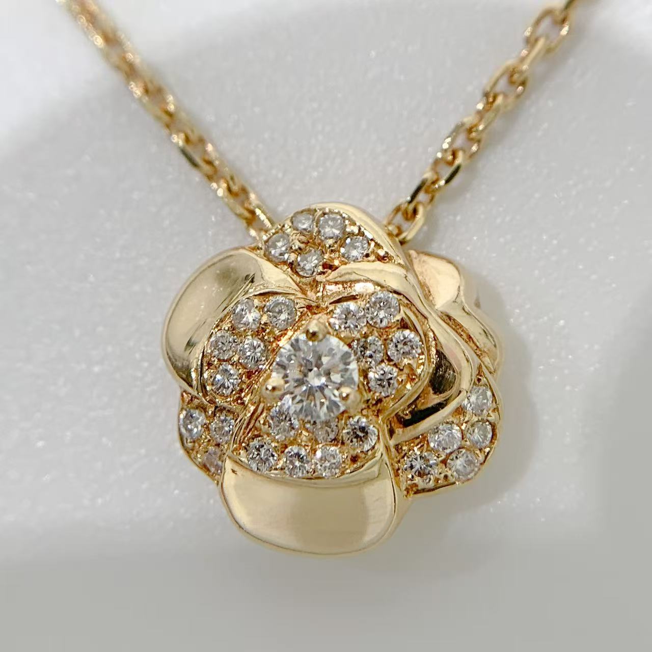 Rakuten - 【セールSALE】【中古】シャネルCHANEL カメリア　ダイヤモンド　K18YG イエローゴールド　ネックレス