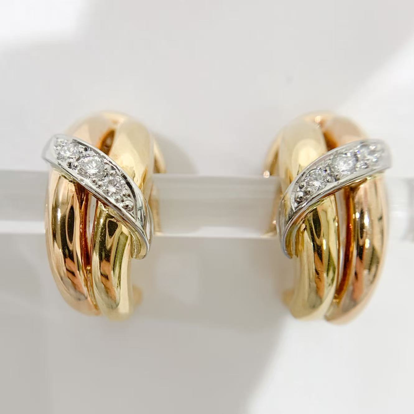 Rakuten - 【中古】MIKIMOTO ミキモト スリーカラー ダイヤモンド 750 イヤリング　K18YG K18PG ゴールド　PT950 プラチナ
