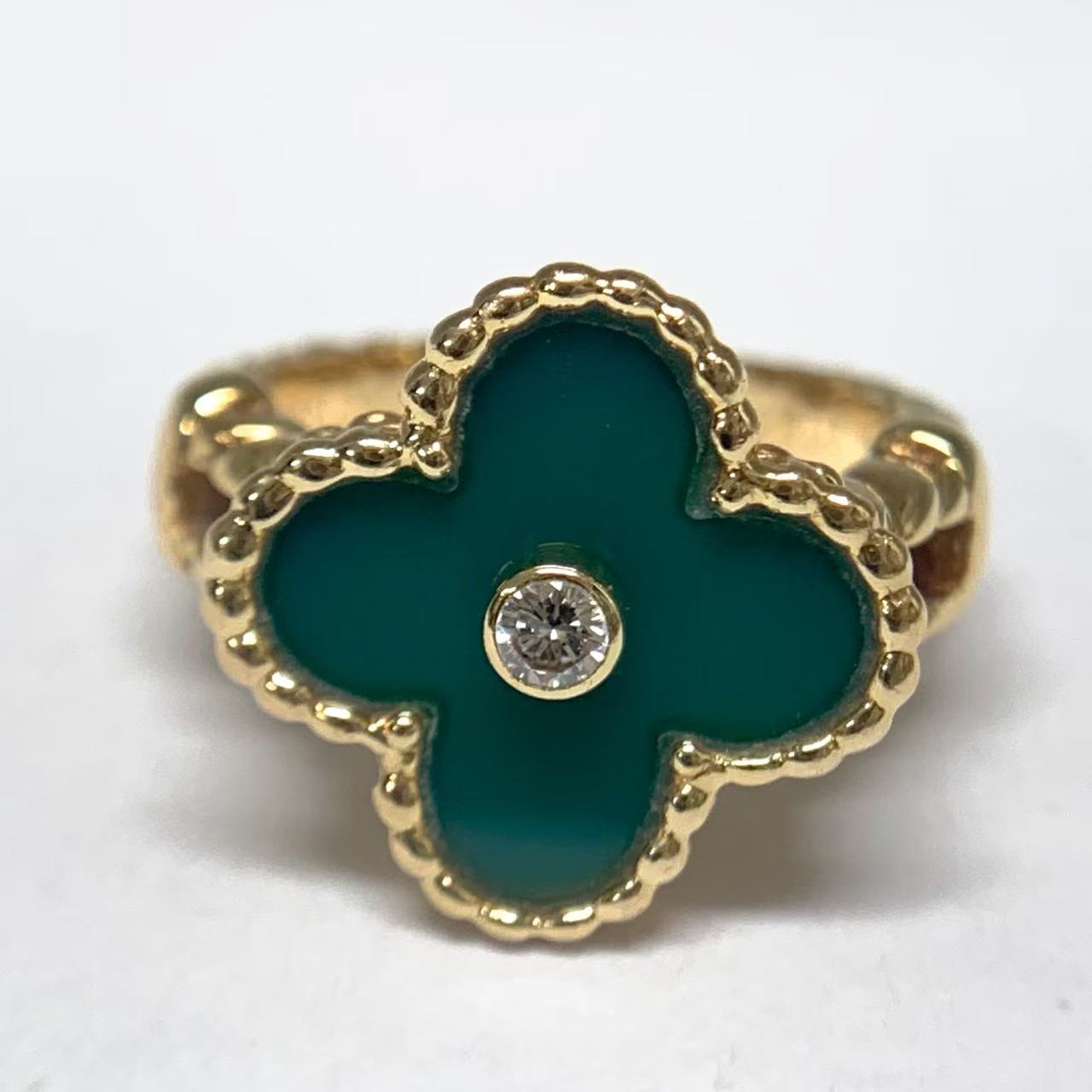 【セールSALE】【中古】ヴァン クリーフ&アーペル Van Cleef & Arpelsヴィンテージ アルハンブラ リング 750ダイヤモンド グリーン カルセドニー K18