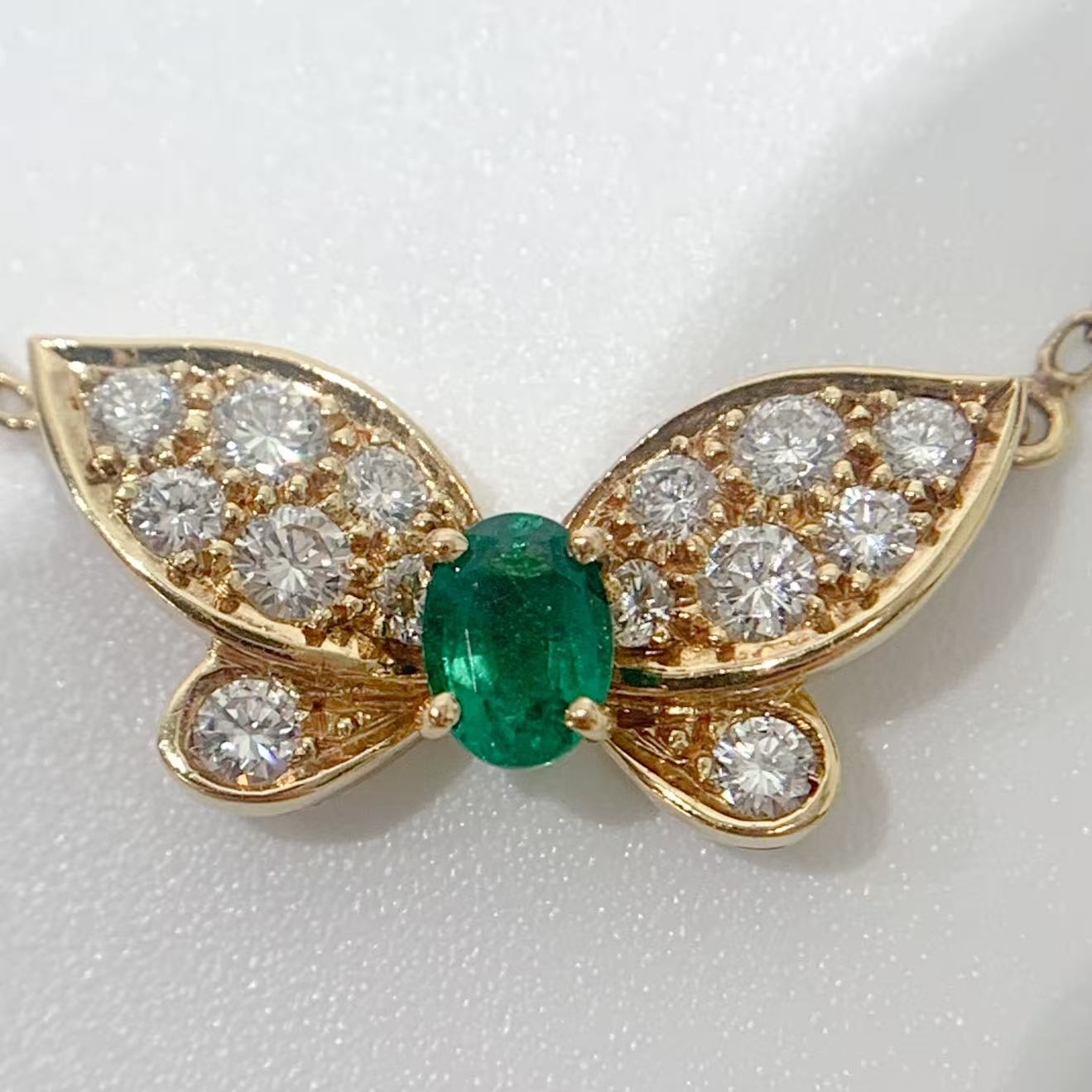 Rakuten - 【中古】ヴァンクリーフ＆アーペルVan Cleef & Arpels パピョン エメラルド ダイヤ 750 ネックレス K18YGイエローゴールド