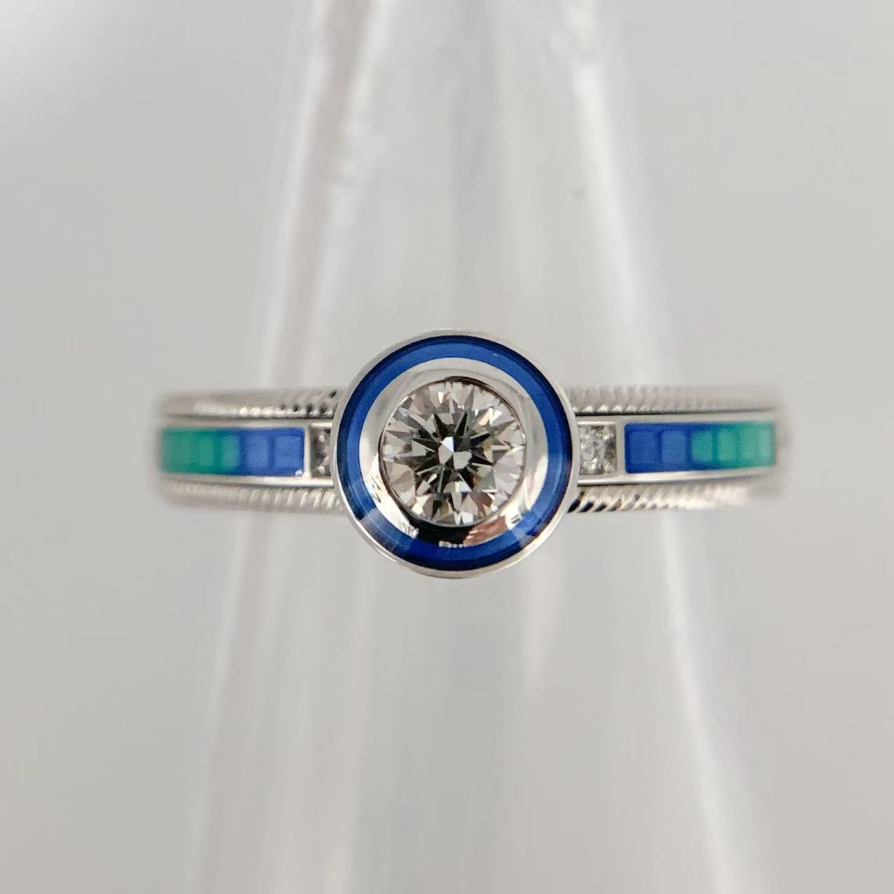 【セールSALE】【中古】Wellendorff ウェレンドルフ サンキュー フォー アクア エナメル 750 ダイヤ リング K18