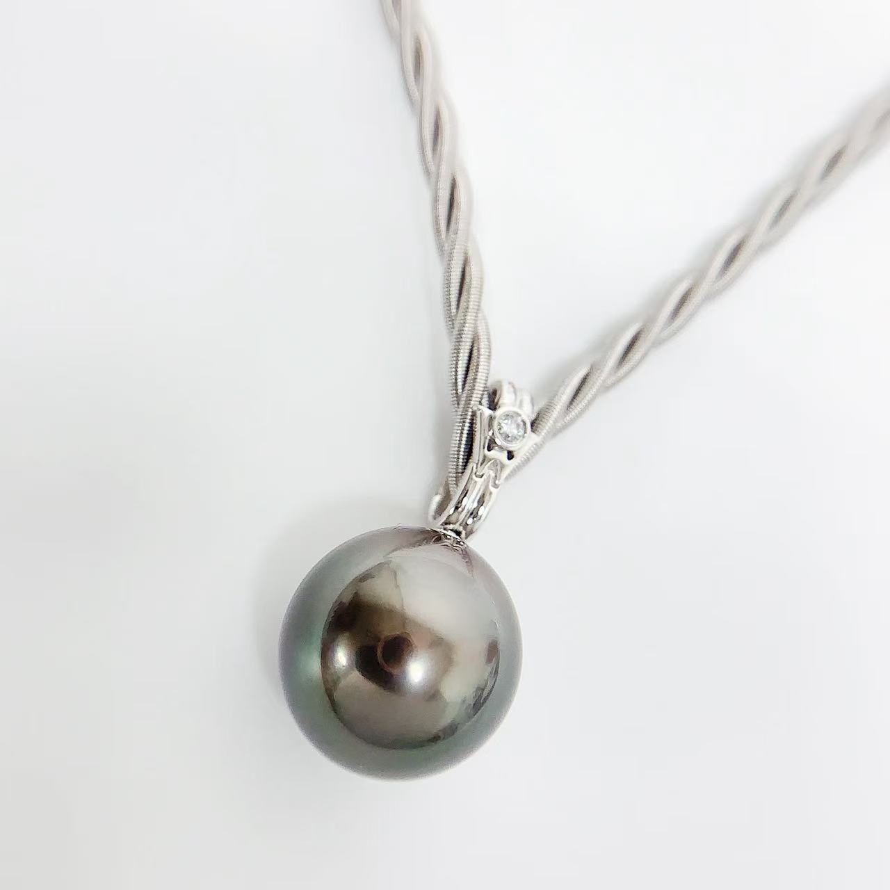 Pink - 【中古】ウェレンドルフ WELLENDORFF ミキモト MIKIMOTO 黒蝶パール 12.5mm ネックレス 　ダイヤモンド K18WG ホワイトゴールド