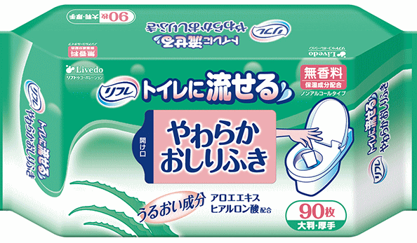 ●お肌にやさしいアロエエキス・ヒアルロン酸配合。 ●やわらかい素材で、お肌にやさしい。 ●トイレに流せます。 商品詳細 サイズ 巾×長さ 18×20cm 目安吸収量 0cc 1枚単価 3．5円トイレに流せるやわかおしりふき