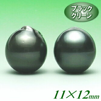 黒蝶真珠ペアルース（12.0〜11.5mm×13.0〜12.5mm／ブラックグリーンカラー）