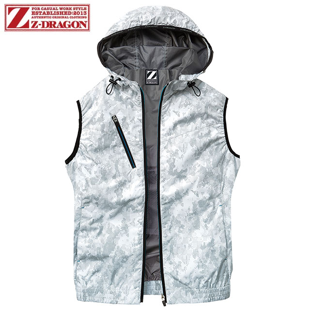 Z-DRAGON　空調服ベスト(ファン無し)　フード付き　74220　シルバーカモフラ　自重堂【空調服　ベストタイプ・空調服　自重堂・空調服　おしゃれ・作業服　ファン対応・空調服　袖なしタイプ】