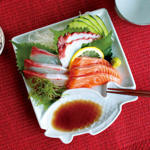 魚皿　あじ/たい/ひらめ　波佐見焼き（石丸陶芸）【さしみ用食器・おしゃれ　食器・小皿　おしゃれ・しょうゆ用食器・食器　シンプル・お皿　かわいい・魚柄・ギフト】のサムネイル