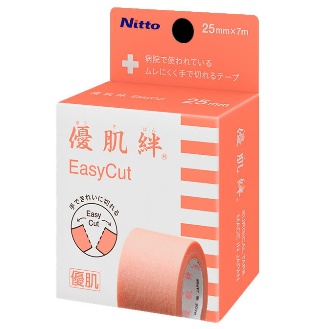 【当日出荷可能】＜メール便10個まで可能＞優肌絆不織布（ゆうきばん）EasyCut 個包装タイプ（3292K） 25mm×7m【1個 1巻販売 バラ 肌に優しいサージカルテープ 粘着テープ 医療用テープ 個包装 ミシン目入り不織布テープ】