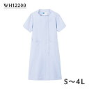 ワンピース WH12200 サックス ホワイセル(WHISEL) 自重堂【かわいい白衣 おしゃれ 受付服 無地 シンプル ノーカラー パイピング ポケット】