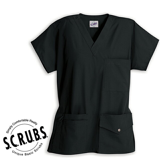 ＜メール便1個まで可能＞S.C.R.U.B.S スクラブズ UNISEX6ポケット スナップトップ 男女兼用スクラブ ブラック Z1J15【XXS～L レディース メンズ ユニセックス 医療用スクラブ 白衣 メディカル…