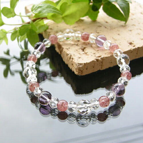 パワーストーン ブレスレット メンズ レディース 最高のお守り石! ストロベリークォーツ と 癒しの ラベンダーアメジスト ブレスレット パワ−スト...