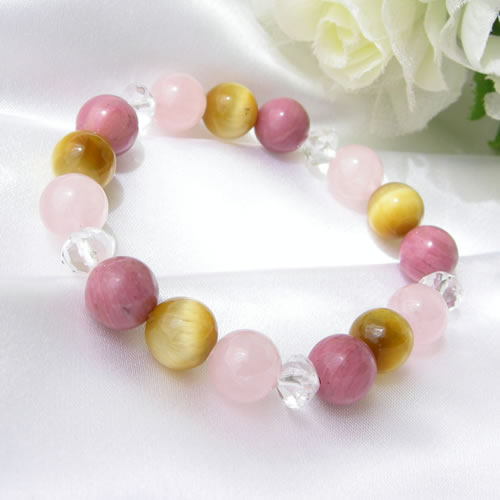 パワーストーン ブレスレット メンズ レディース 高品質!ゴールデンタイガーアイ と ローズクォーツ & ロードナイト ブレスレット パワ−スト