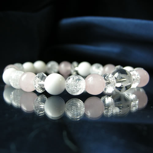 パワーストーン ブレスレット メンズ レディース ローズクォーツ ホワイトアゲート &人気の クラック水晶 ブレスレット パワ−スト−ン 天然石 パワーストーンブレスレット