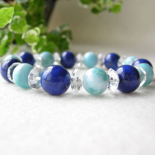 高品質 ラピスラズリ 高品質 ラリマー 水晶 ブレスレット パワーストーン 天然石 【人気の2つのパワーストーンを組み合わせました 高品質 ラピスラズリとラリマ...