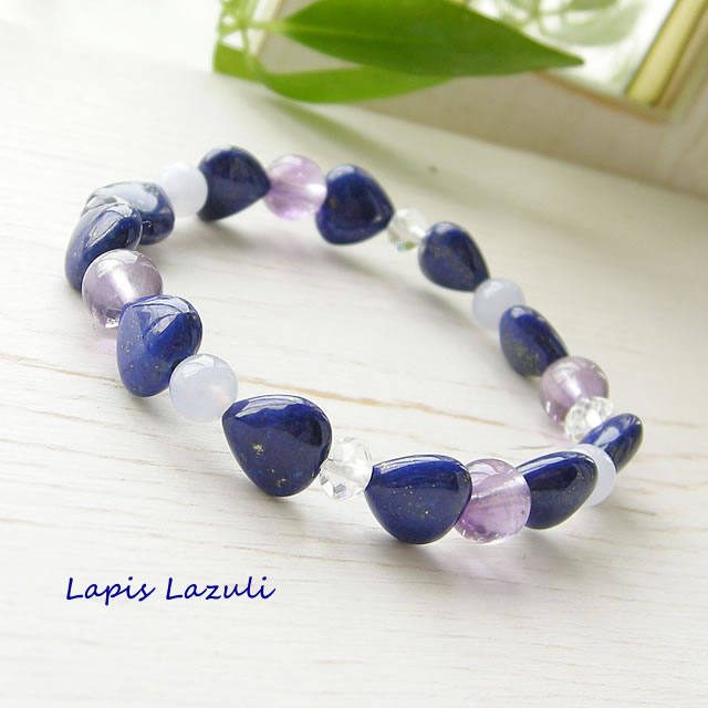 パワーストーン ブレスレット ラピスラズリ アメジスト ブルーレース 水晶 高品質 ハートの ラピスラズリ ブレスレット 天然石 幸運 癒し 開運 お守り 浄化 ブレス かわいい おしゃれ レディース ギフト パワーストーンブレスレット