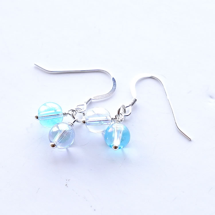 水晶 アクアオーラ コスモオーラ シルバー925 ピアス 天然石 パワーストーン 【キラキラとしたかわいい輝き放つ 2つのオーラ水晶のピアス】揺れる フックピアス かわいい 可愛い ギフト プレゼント シンプルカラーストーン 天然石ピアス ハンドメイド 樹脂ノンホールピアス