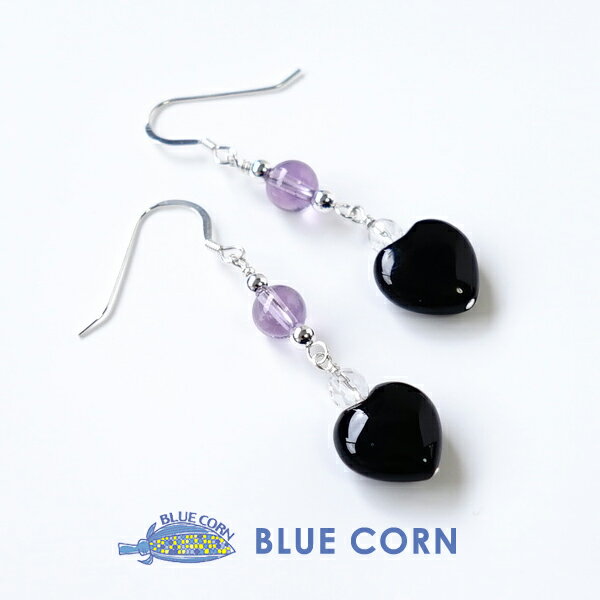 オニキス アメジスト ピアス パワーストーン 【ハートのオニキスとラベンダーアメジストのピアス】パワ..