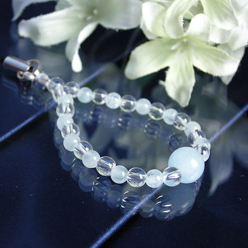 パワーストーン ストラップ お守り キーホルダー チャーム パワーストーン天然石 アクアマリン &クリスタル 携帯ストラップ パワ−スト−...