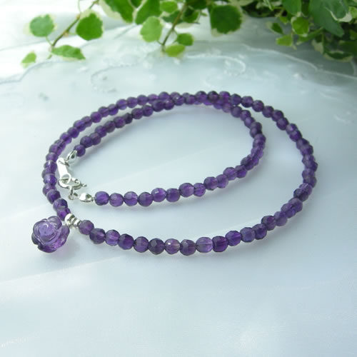 パワーストーン 麗しい紫色♪ アメジスト 薔薇ネックレス! パワ−スト−ン アメシスト 天然石 Amethyst 水晶メンズ レディース...