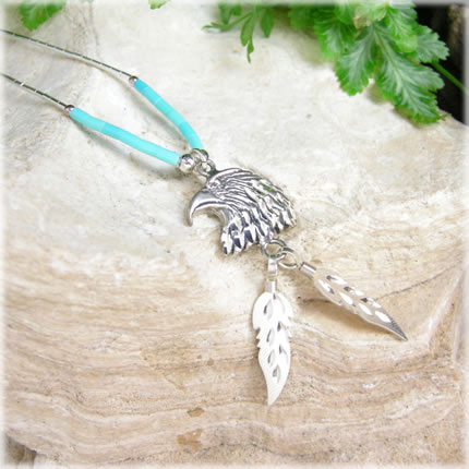 インディアンジュエリー ネックレス ペンダント イーグルヘッド ターコイズ シルバー925 ブルー メンズ レディース ギフト 誕生日 誕生石 12月 かわいい...