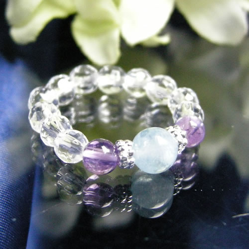 パワーストーン 指輪 天然石リング ビーズリング アクアマリン アメジスト 水晶 リング レディース 精神安定 癒し 活力 パープル ブルー アクセサリー ジュ...