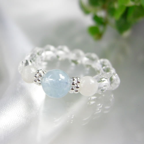 パワーストーン パワーストーンリングアクアマリン&ムーンストーン パワ−スト−ン 天然石 水晶メンズ レディース 癒し 浄化 幸運 天然...