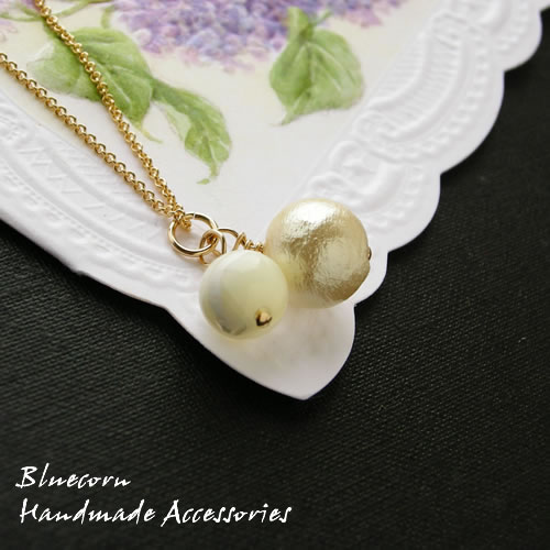 パワーストーン 14金ゴールフォフィールド使用！ コットンパール ＆ マザーオブパール ペンダントトッ..