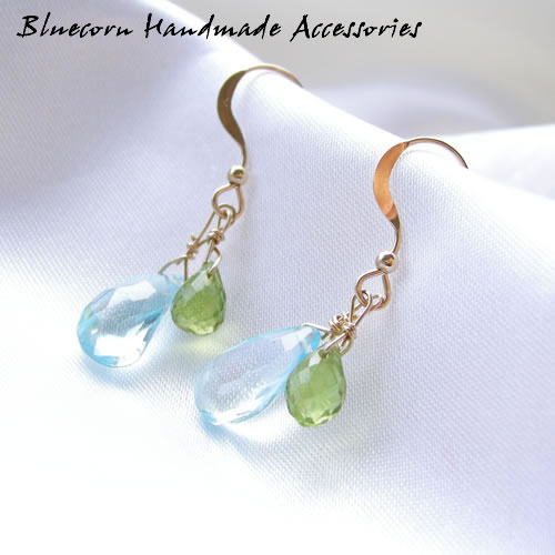 パワーストーン ピアス 天然石 14金 ゴールドフィールド ノンホールピアス ブルートパーズ ペリドット 水晶 誠実 太陽の石 夫婦円満 ブルー グリーン アク...