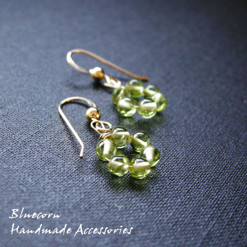 パワーストーン ピアス 天然石 14金 ゴールドフィールド サークルピアス ノンホールピアス ペリドット ..