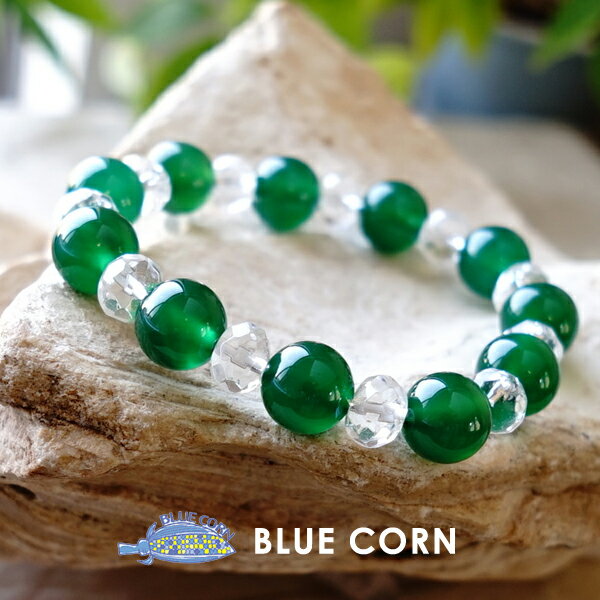 ブレスレット パワーストーン グリーン アゲート 水晶 【富と繁栄を運んでくるグリーンアゲートとあなたの願いを叶える水晶のブレスレット】天然石 幸運 願望達成 ...