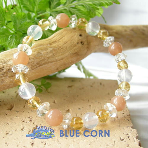 パワーストーン ブレスレット メンズ レディース ヒマラヤK2産!ムーンクォーツ と サンムーンストーン & シトリン ブレスレット パワ−スト