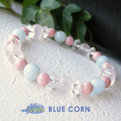 パワーストーン ブレスレット メンズ レディース アクアマリン ミルキーインカローズ ピンクカルセドニースプリングカラー ブレスレット 01 パワ−...