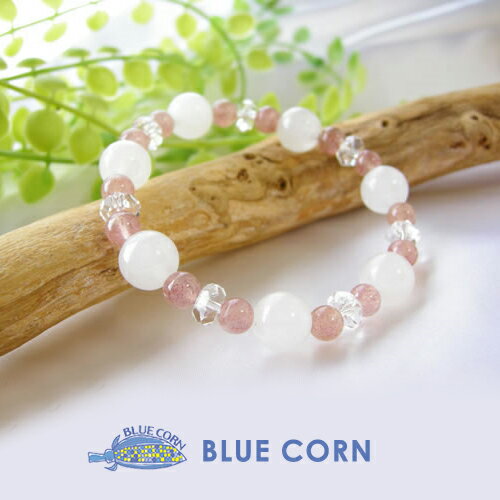 パワーストーン ブレスレット メンズ レディース 天然石ホワイトクォーツ & ストロベリークォーツ ブレスレット 水晶 癒し 浄化 幸運 開運 金運 恋愛運 魔...