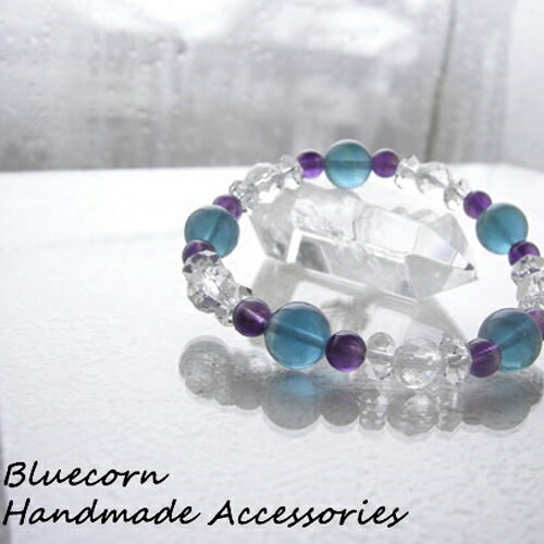 パワーストーン ブレスレット メンズ レディース 天然石 ブレスレットブルーフローライト アメジスト 多面カット 水晶 ブレスレット パワ−スト