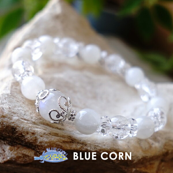 クラック水晶 ムーンストーン 水晶 ブレスレット パワーストーン 天然石 【まるで雪の結晶のような クラック水晶とムーンストーンのブレスレット】幸運 浄化 運勢...