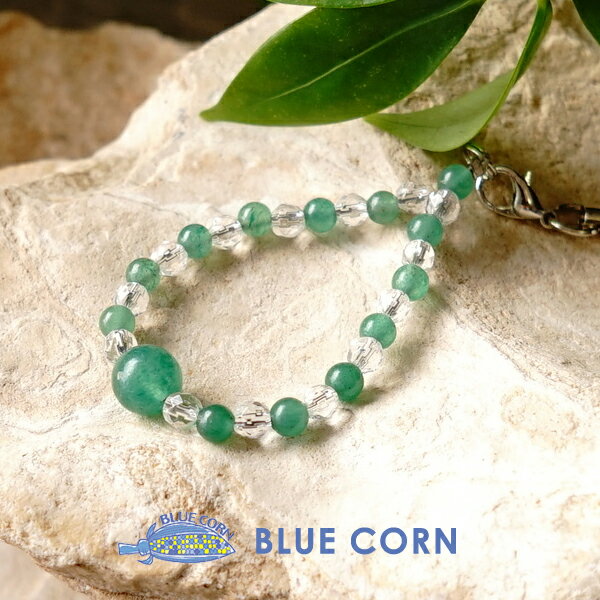 アベンチュリン 水晶 パワーストーン お守り 携帯ストラップ 天然石 【大きなツキと運を運ぶ アベンチュリンと水晶のお守り携帯ストラップ】金運 運勢UP 占い ...