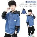 切り替え 秋服 キッズ 男の子 ジュニア ボーイズ 重ね着風 トップス フード付き プルオーバーパーカー チェック柄 パーカー ゆったり 春服 150 120 ...