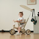 【レビュー特典 20%OFF】BTM 三輪車 ワンタッチ折りたたみ 高級 子供用三輪車(ベージュ×ブラウン) 三輪車のりもの サンシェード付き 安全バー付き シートベルト付き コントロールバー付き
